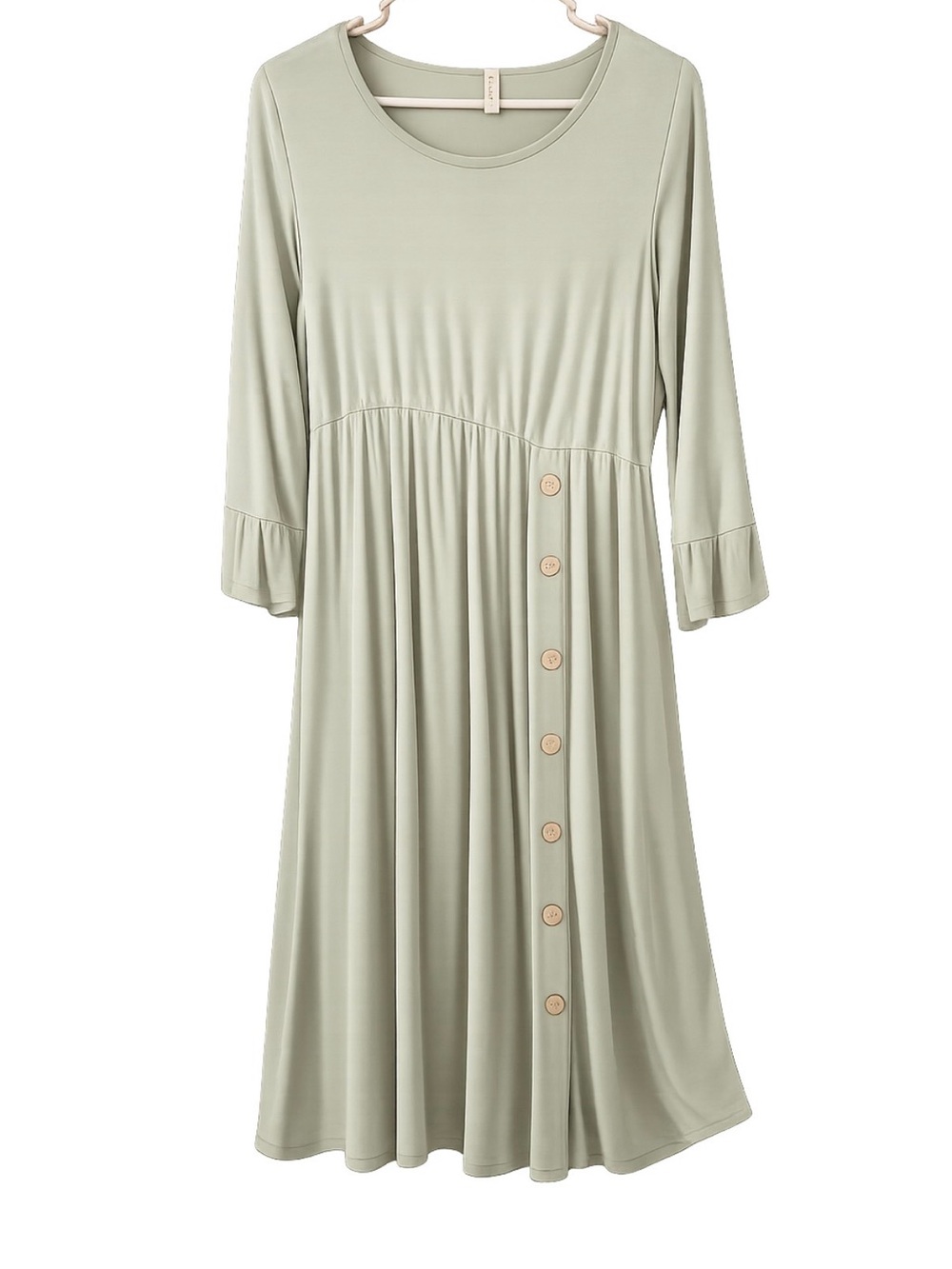 Sage Green Button-Accent Midi Dress